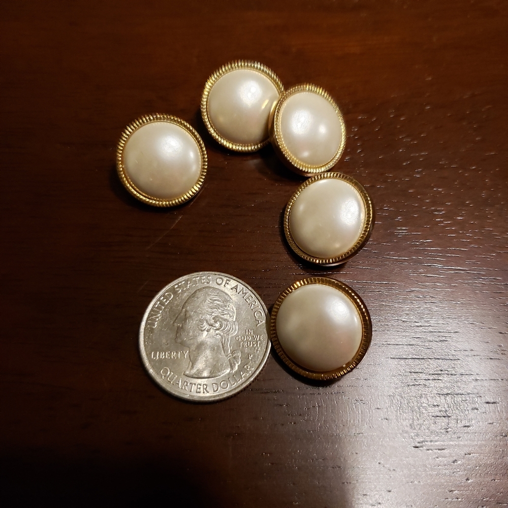 5 vintage gold faux pearl shank buttons sweater